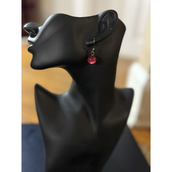 Dangle Earring With Red Glass Bead Drop Hook - Picture 1 of 8